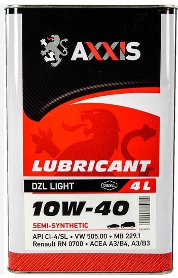 Олива моторн. AXXIS 10W-40 DZL Light (Каністра 4л)